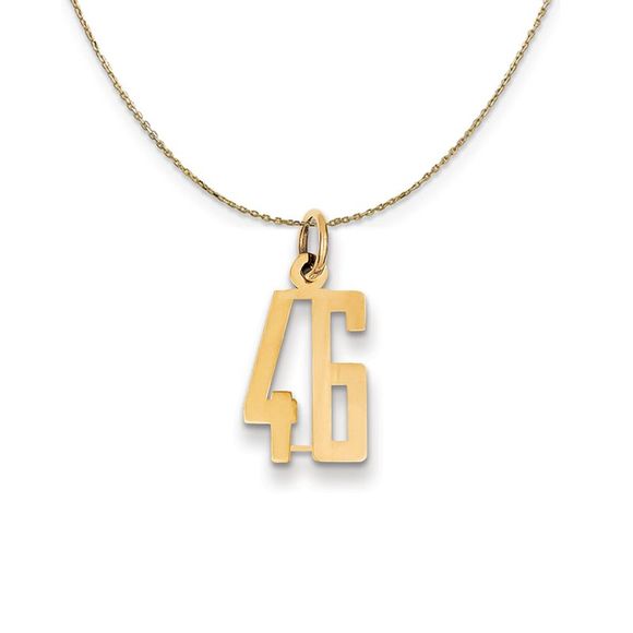 14k Yellow Gold, Alumni Small Elongated Number 46 Necklace - 18 Inch - Picture 1 of 6